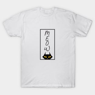 Meow Black Cat Yellow Eyes T-Shirt